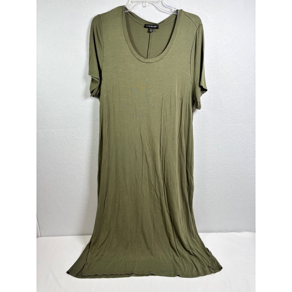 Lane Bryant Olive Green Short Sleeve Scoop Neck Pocket Midi T-Shirt Dress 14/16
